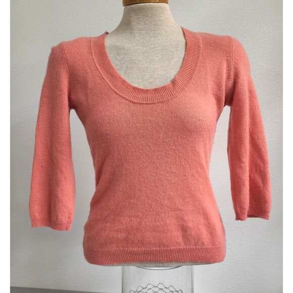 Barneys New York Sweaters - Barneys New York 100% Cashmere Pink Peach Sweater 3/4 Sleeve Round Neck Coquette